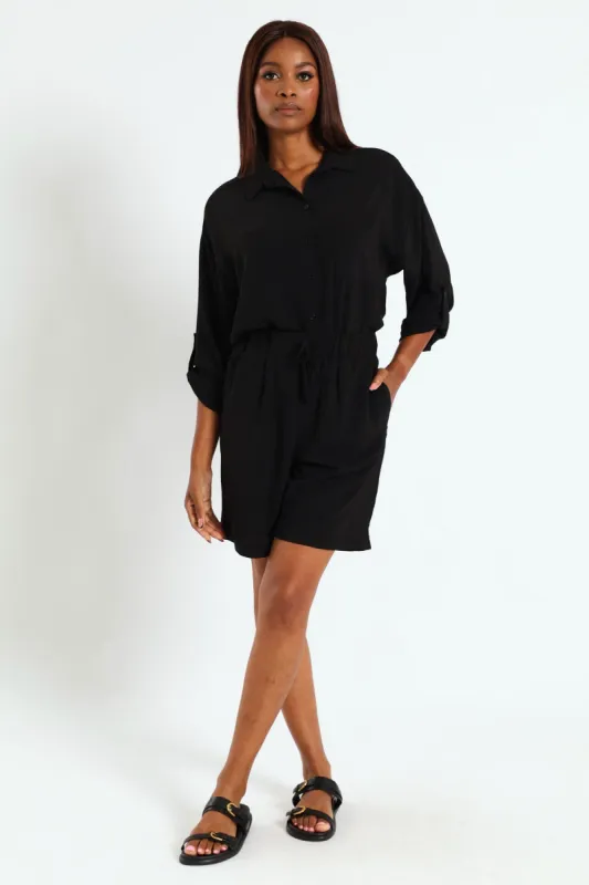 Mid Thigh Elasticated Shorts - Black sold by Edgars