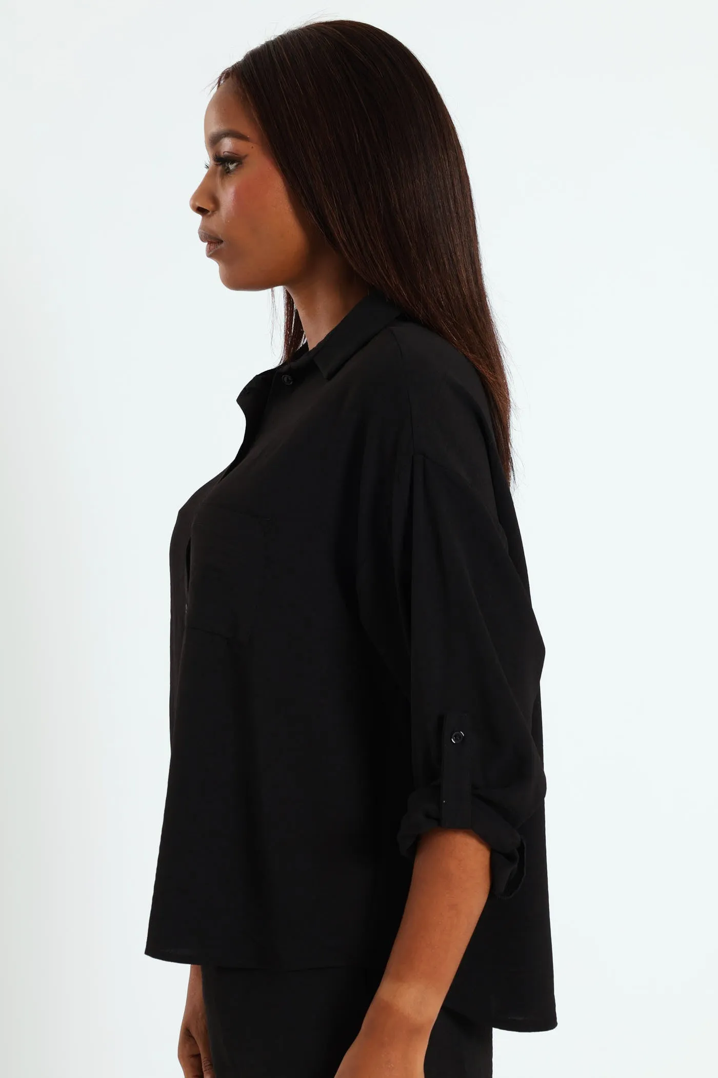 Tab & Button Detail Long Sleeve Relaxed Shirt - Black sold by Edgars product image thumbnail 4
