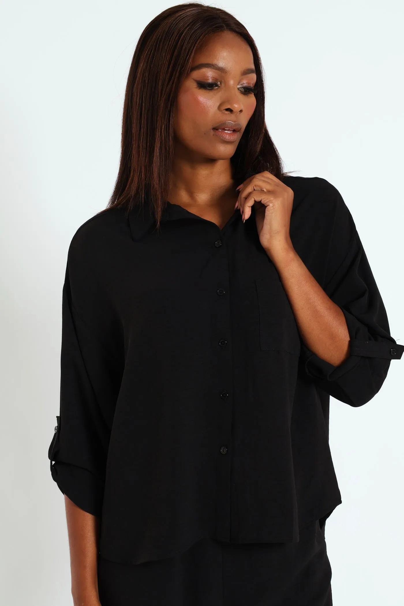 Tab & Button Detail Long Sleeve Relaxed Shirt - Black sold by Edgars product image thumbnail 2
