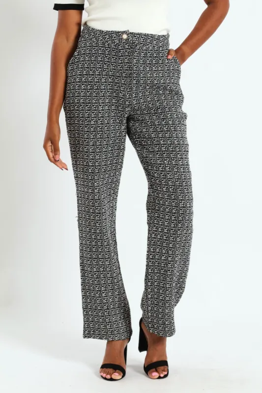 Tweed Straight Leg Pant  - Cream/Black sold by Edgars 