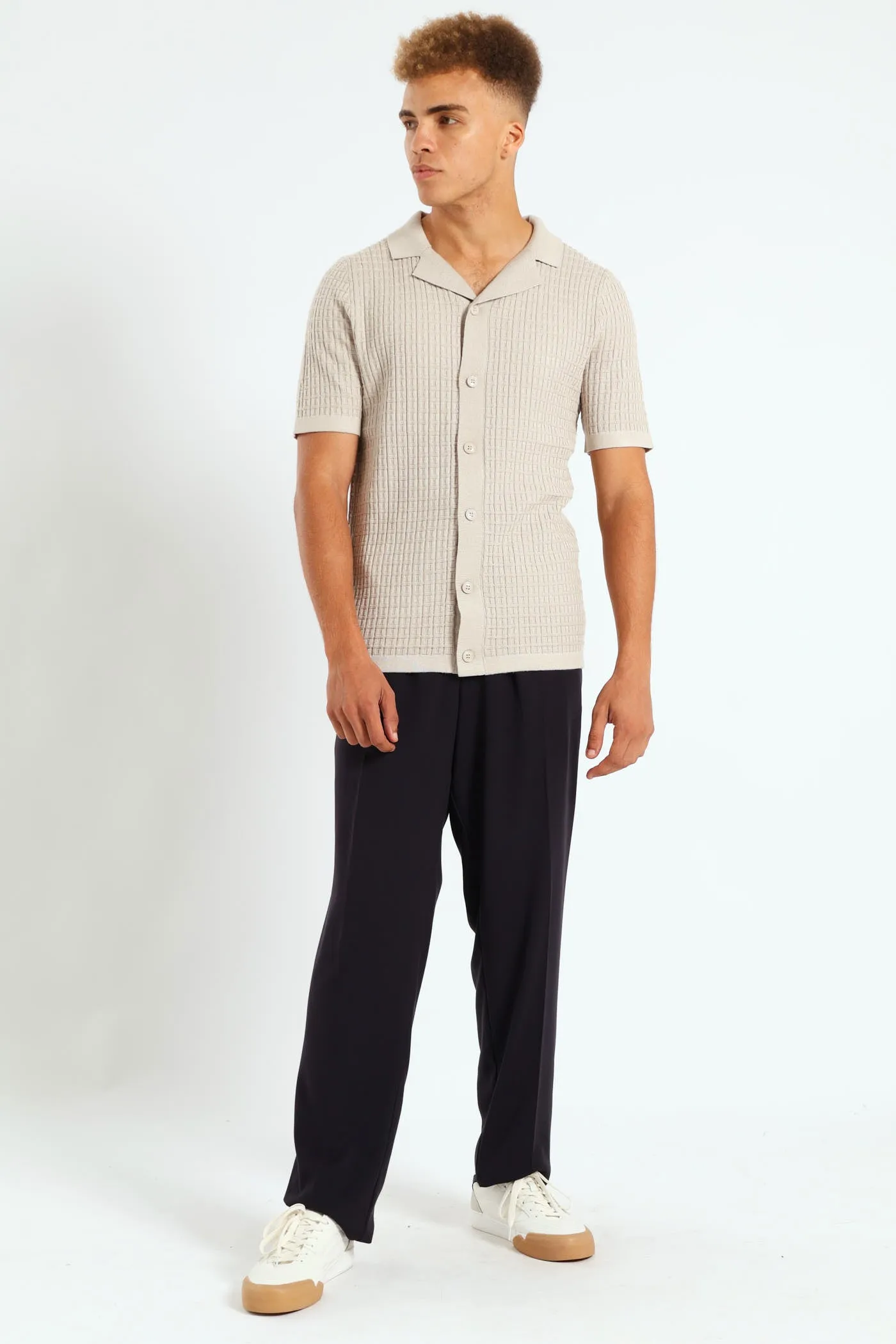 Block Fine Guage Knit Shirt - Off White sold by Edgars