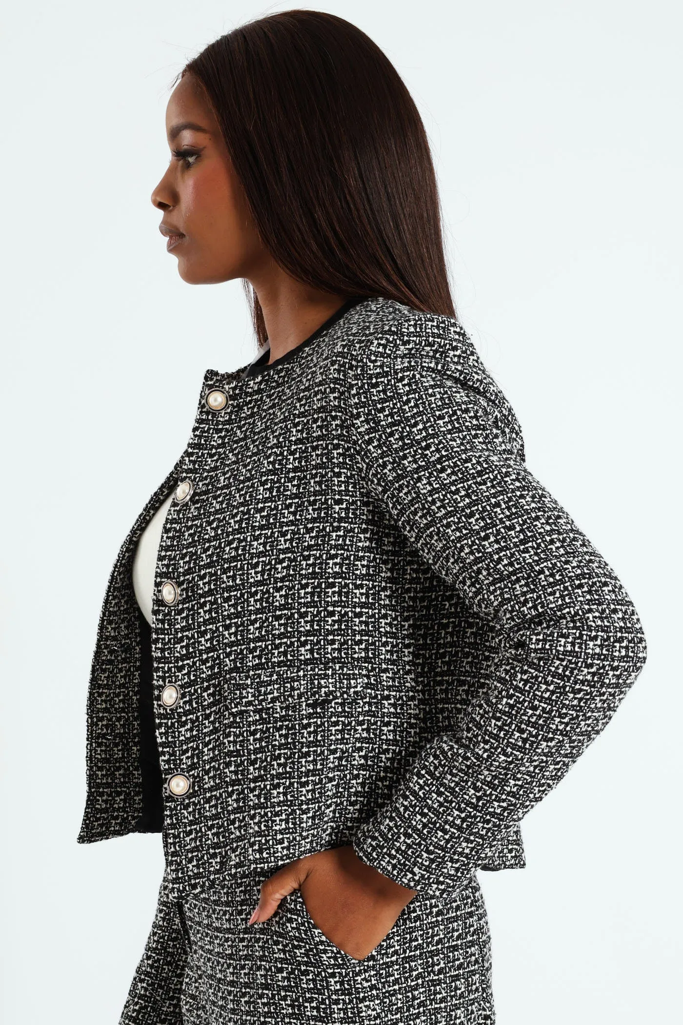 Collarless Tweed Blazer - Cream/Black sold by Edgars product image thumbnail 2