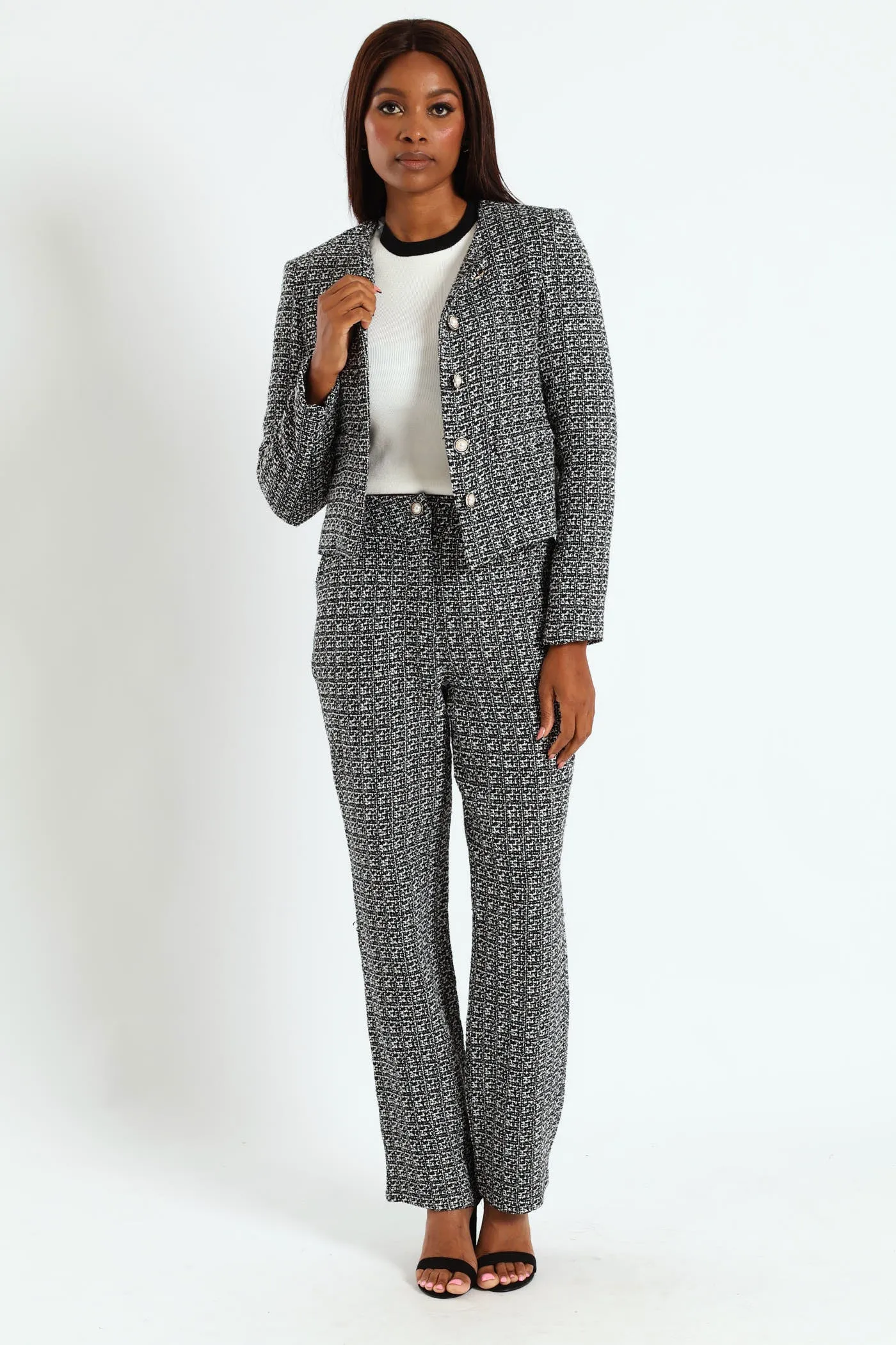 Collarless Tweed Blazer - Cream/Black sold by Edgars product image thumbnail 5