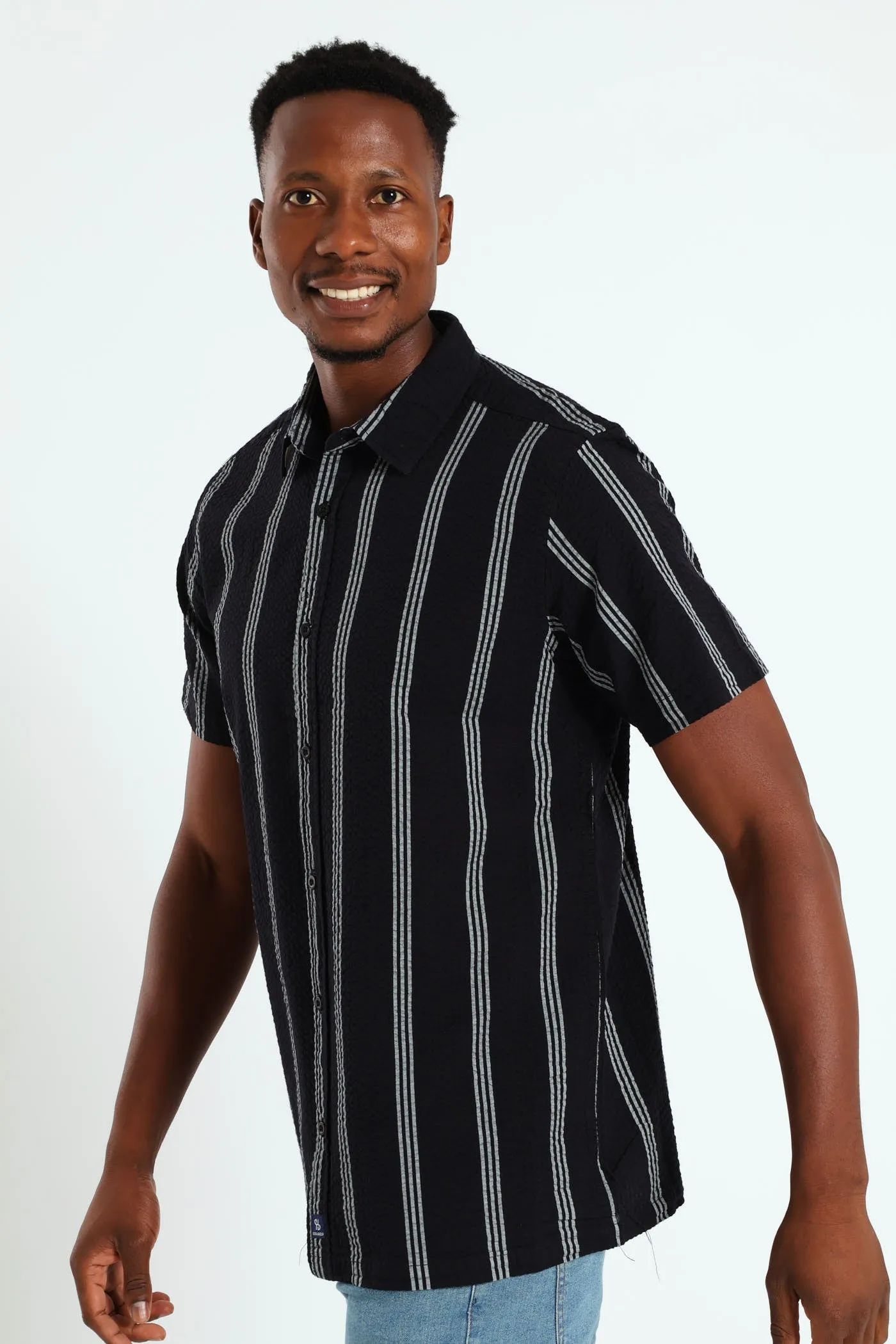 Seersucke Regular Collar Stripe Shirt - Black/White sold by Edgars product image thumbnail 3