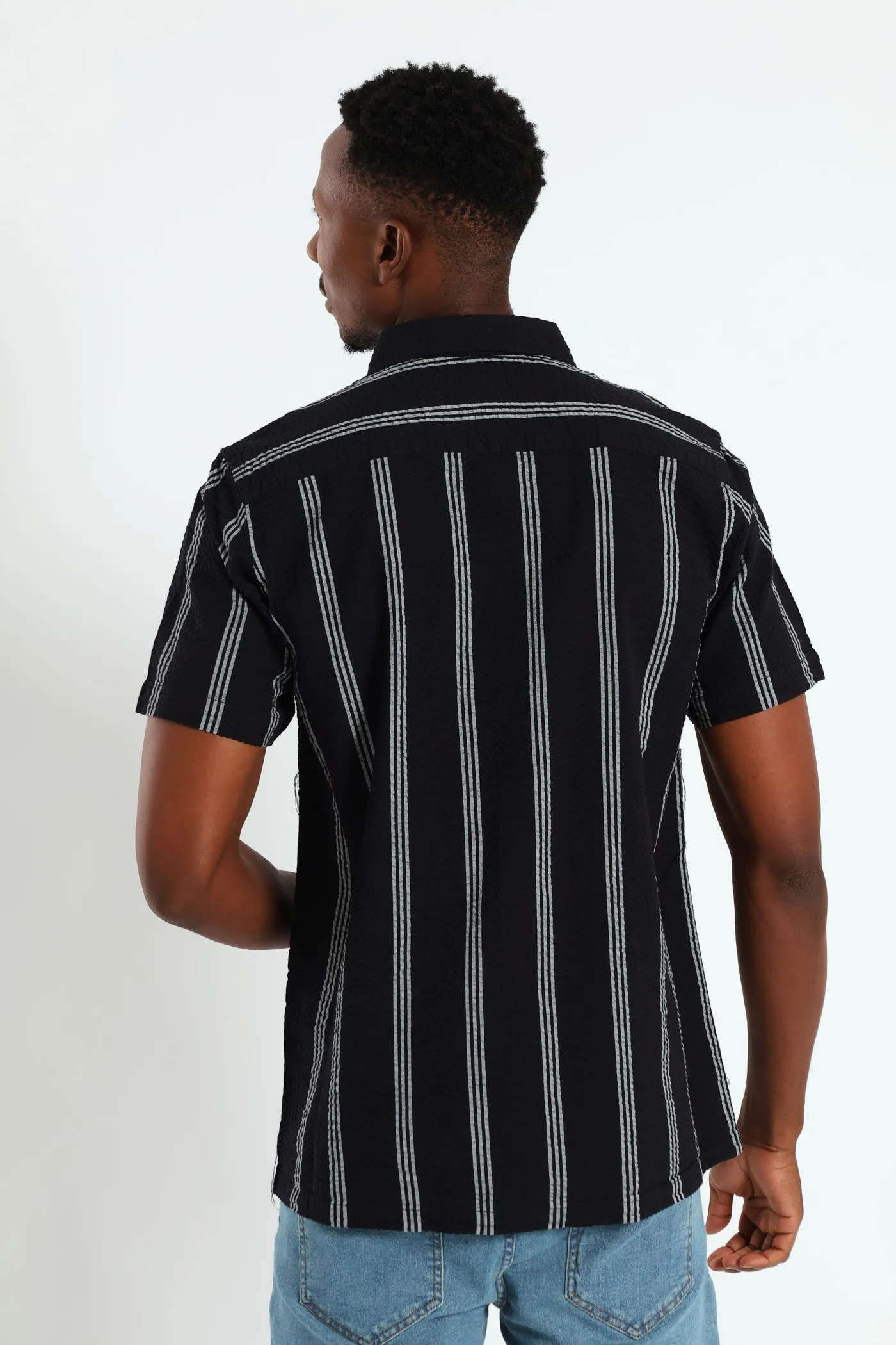 Seersucke Regular Collar Stripe Shirt - Black/White sold by Edgars product image thumbnail 2