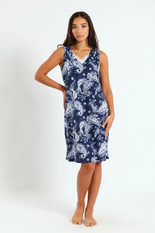 2 Pack Paisley Print Sleepshirt - Navy sold by Edgars