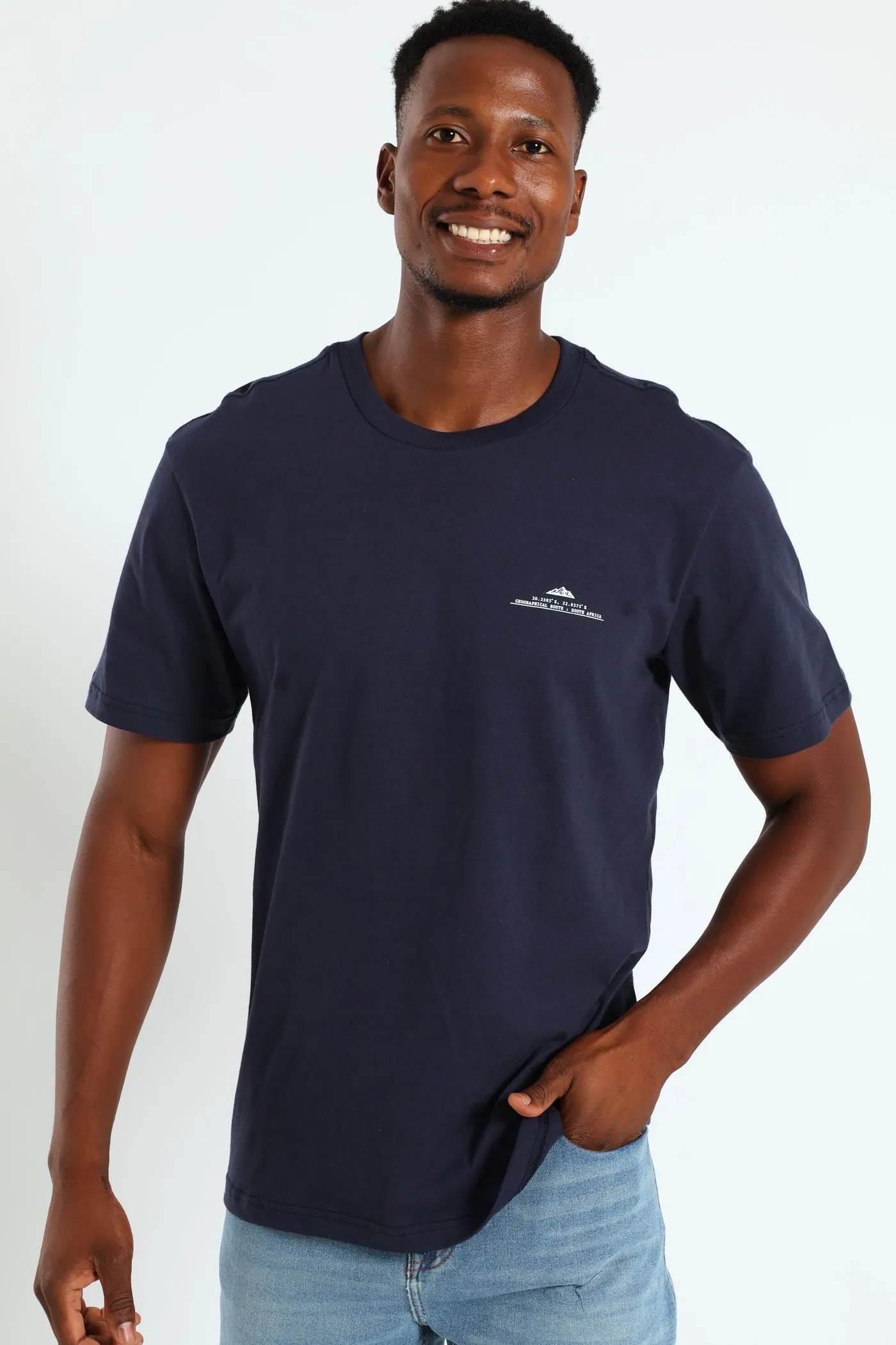 Geographical Front & Back Print Tee - Navy sold by Edgars