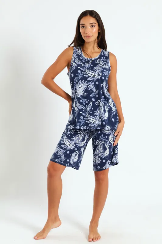 Paisley Top & Short Set - Navy sold by Edgars