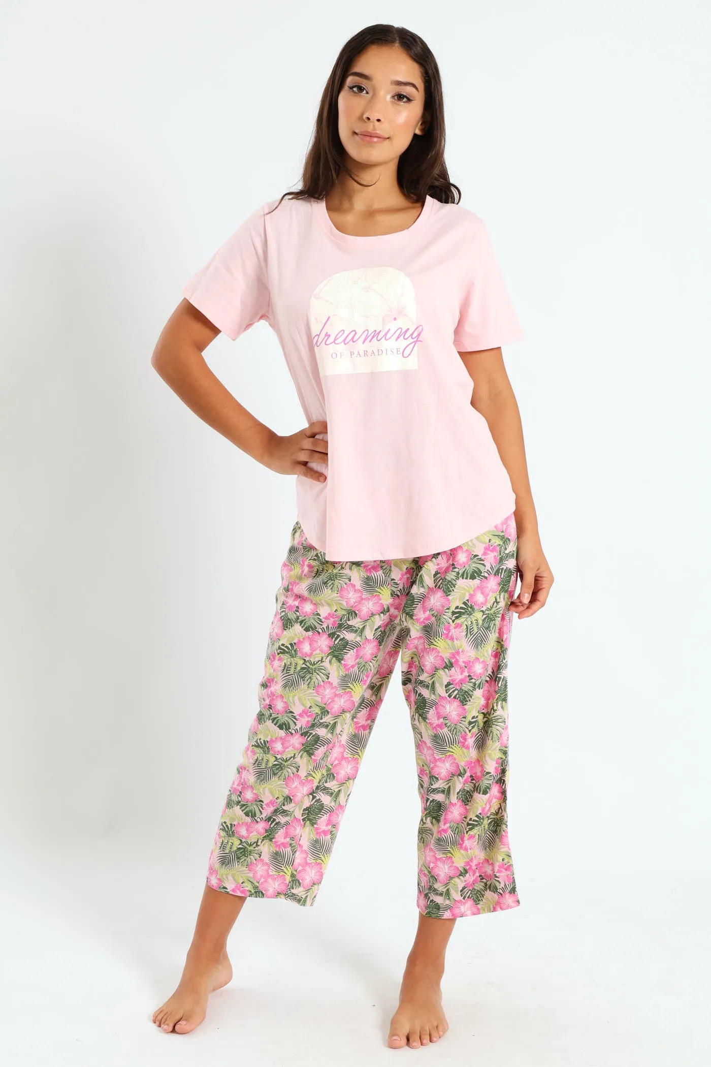 Paradise Tee & Capri Knit Set - Pink sold by Edgars