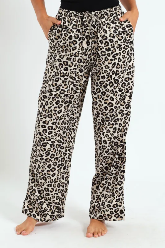 Straight Leg Animal Print Satin Pant - Black/Brown sold by Edgars
