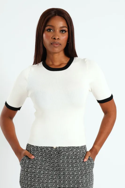 Tipped Pullover Top - White sold by Edgars