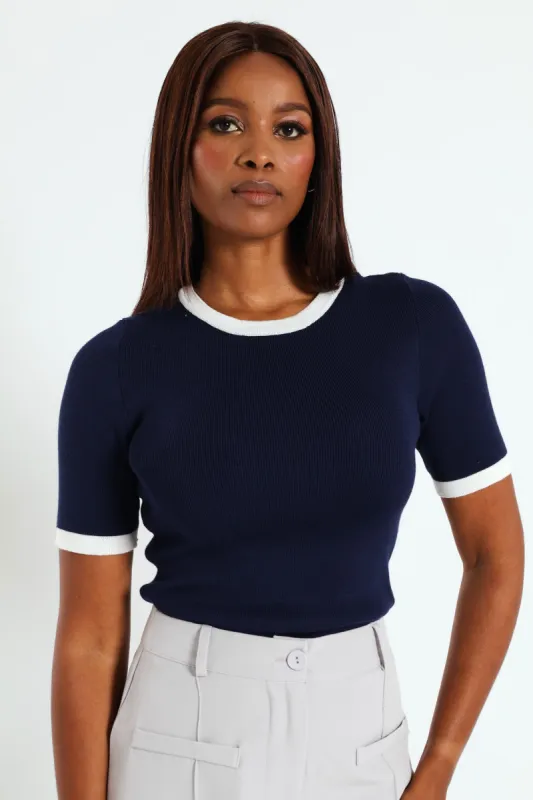 Tipped Pullover Top- Navy sold by Edgars