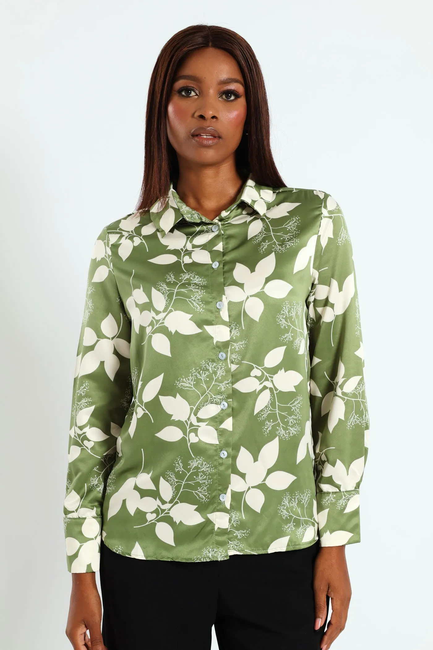 Floral Satin Shirt - Green sold by Edgars