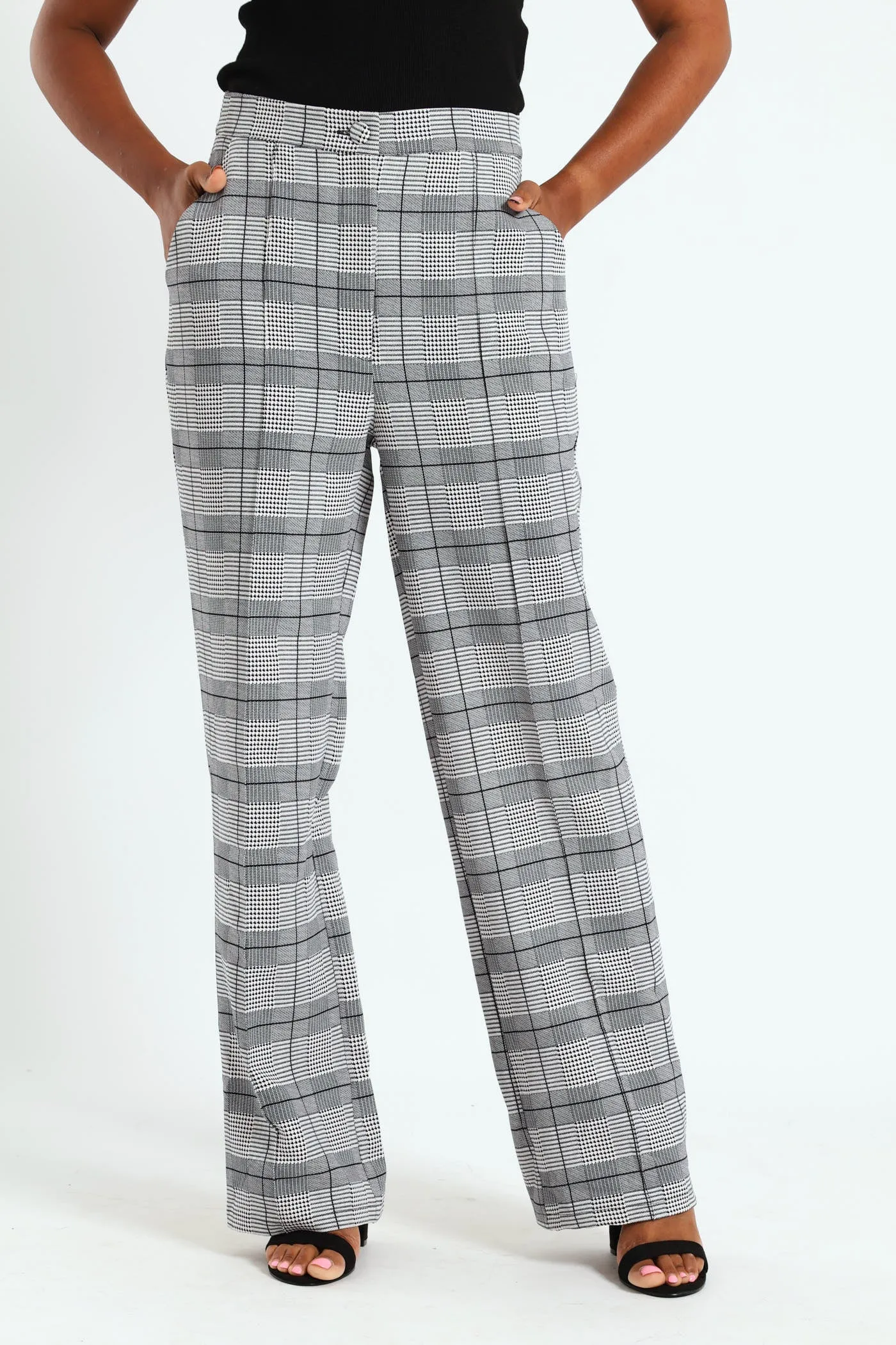 Pintuck Houndstooth Straight Leg Pant - Grey sold by Edgars