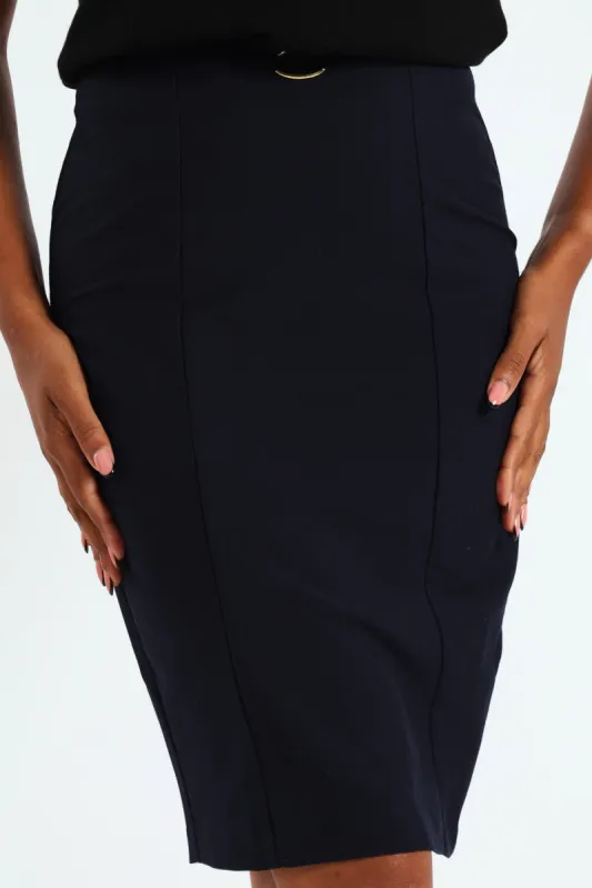 Oval Trim Pencil Skirt - Navy sold by Edgars