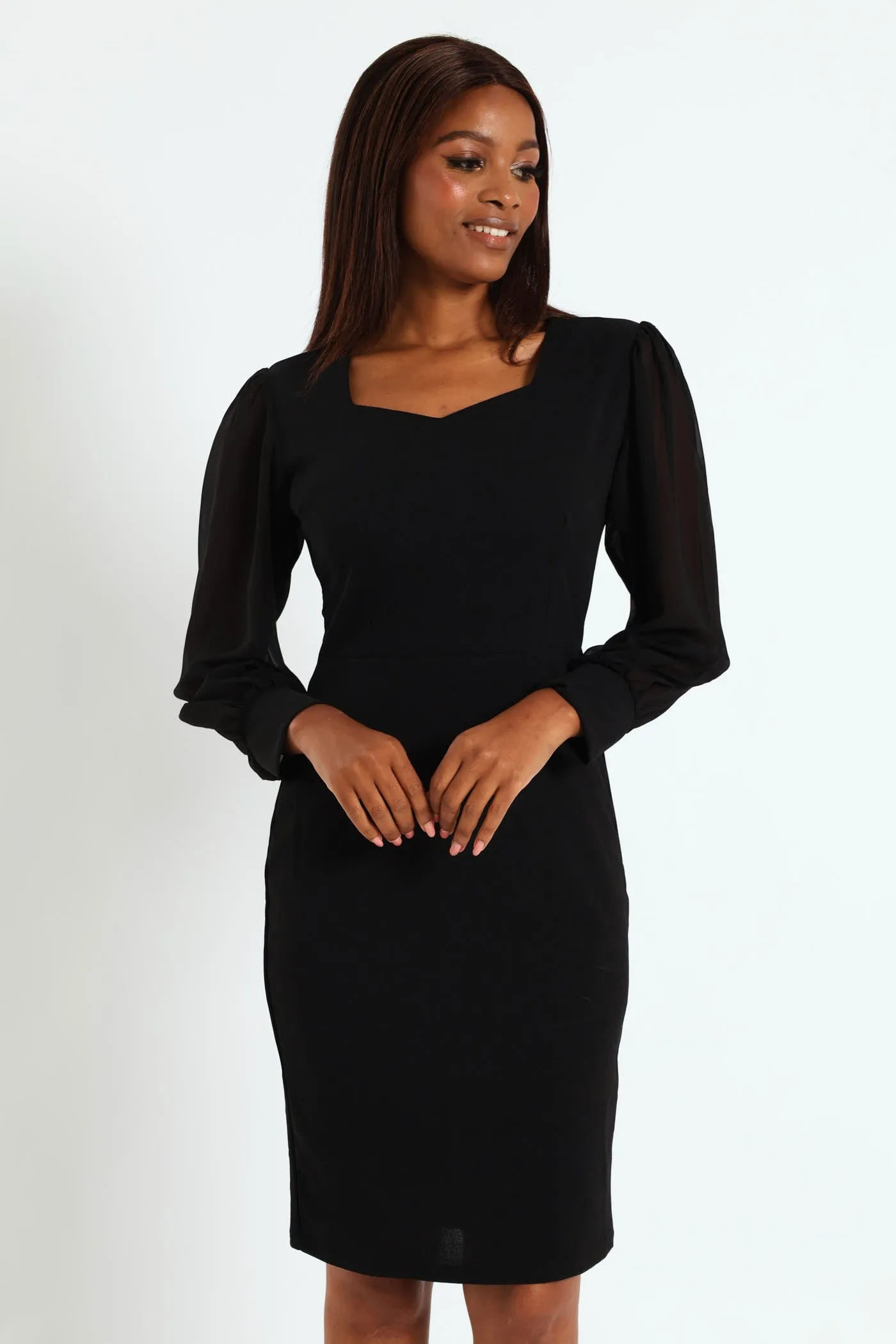 Sweetheart Neck Knitwear Combo Dress - Black sold by Edgars