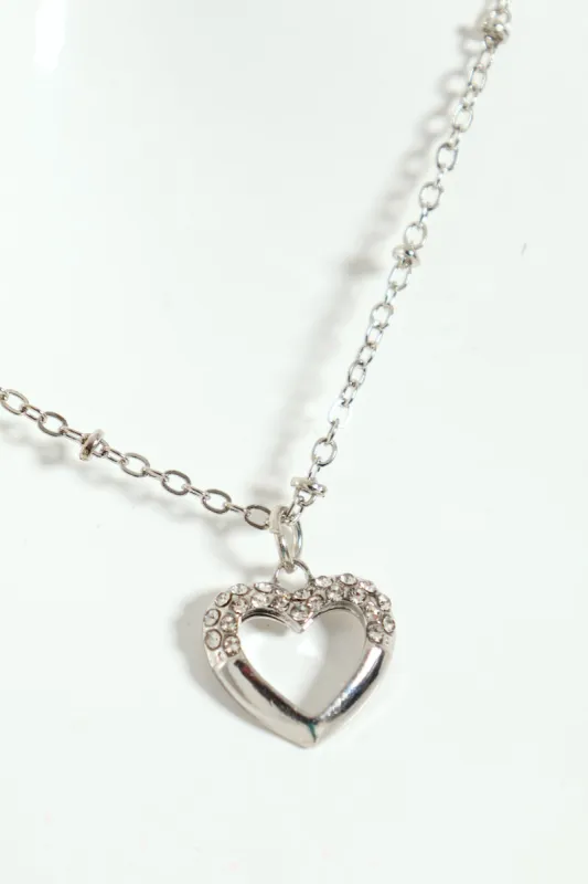 Diamante Cutout Heart Pendant Necklace - Silver sold by Edgars