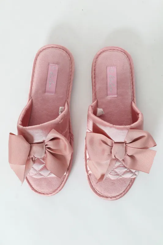 Quilted Open Toe Slipper With Petersham Bow - Blush sold by Edgars 
