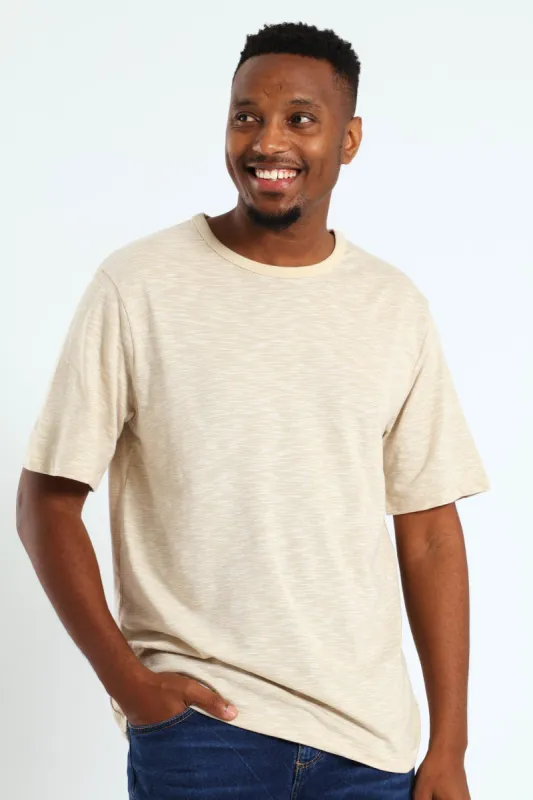 Thin Self Injection Slub Stripe Tee - Taupe sold by Edgars