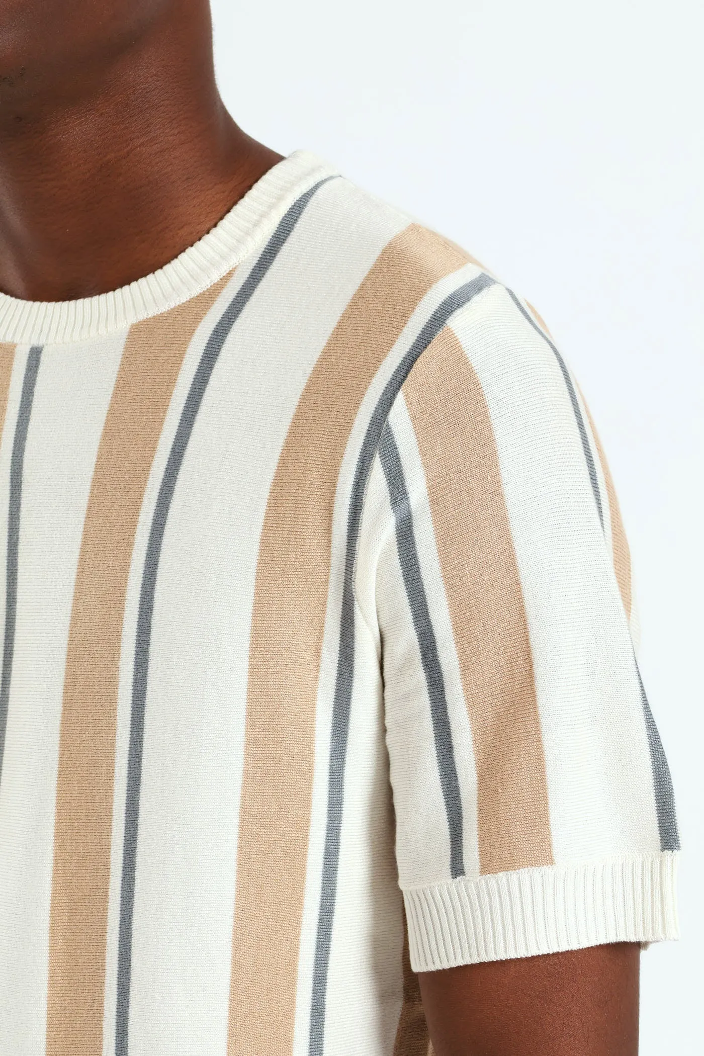 Stripe Knit Fine Gauge Crew Tee - Off White sold by Edgars product image thumbnail 4