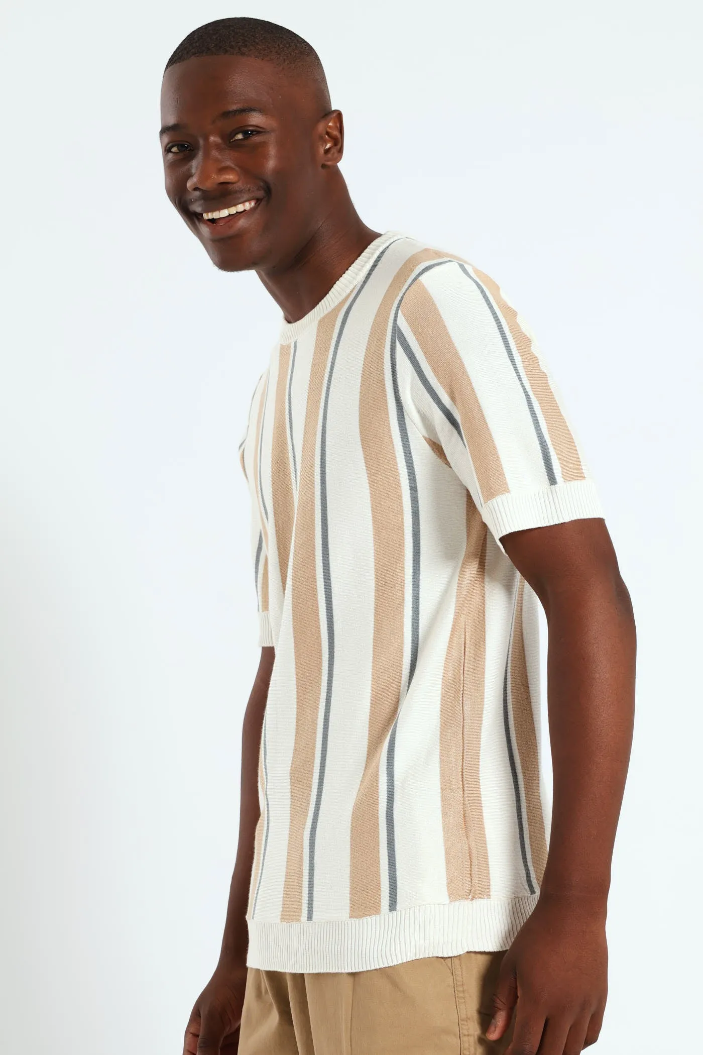 Stripe Knit Fine Gauge Crew Tee - Off White sold by Edgars product image thumbnail 3