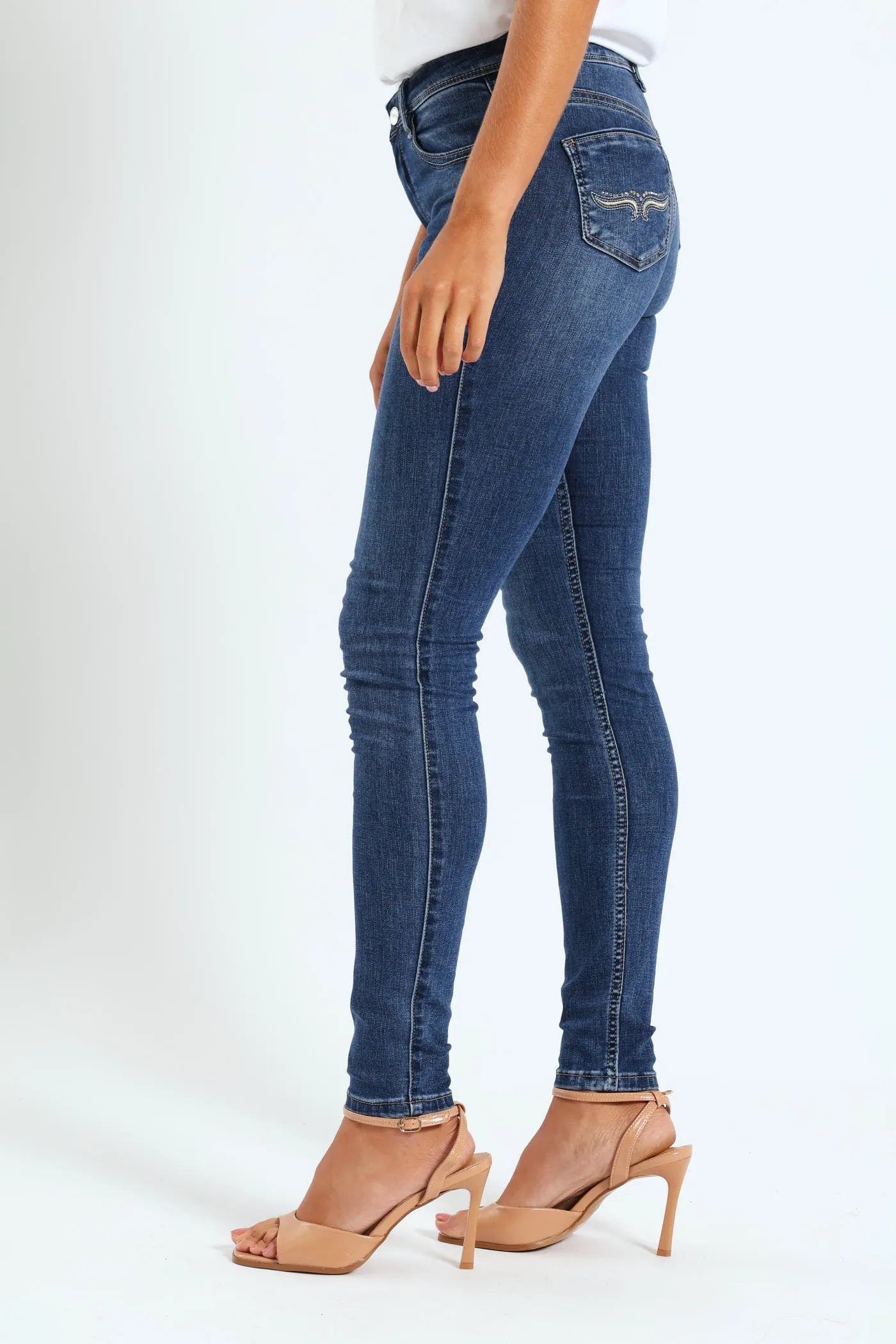Axel Skinny Jean With Back Pocket Embroidery Detail - Mid Blue sold by Edgars product image thumbnail 3