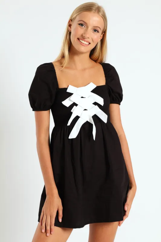 Contrast Bow Mini Dress - Black/White sold by Edgars 