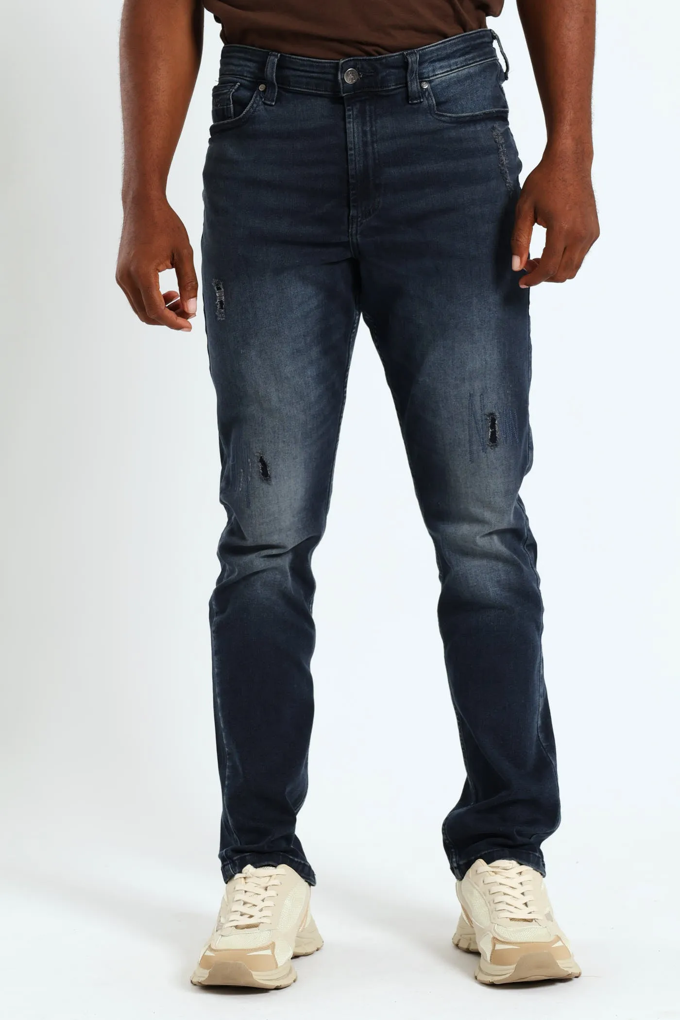 Ripped Slim Fashion Denim - Blue/Black sold by Edgars