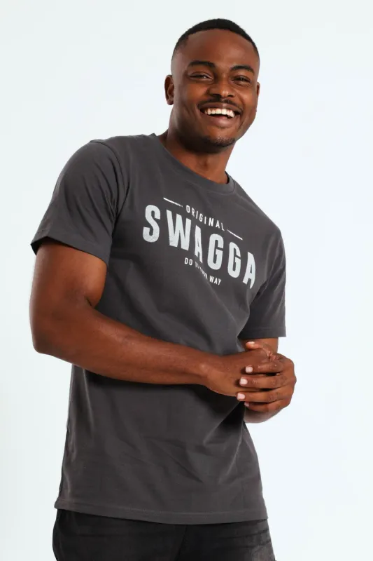 Short Sleeve Basic Print T-Shirt - Charcoal sold by Edgars