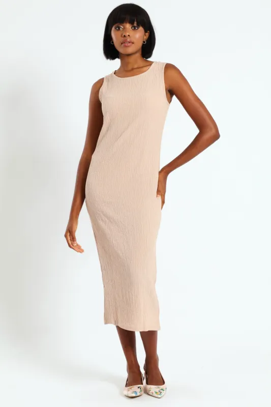 Column Crinkle Knit Midaxi Dress - Taupe sold by Edgars