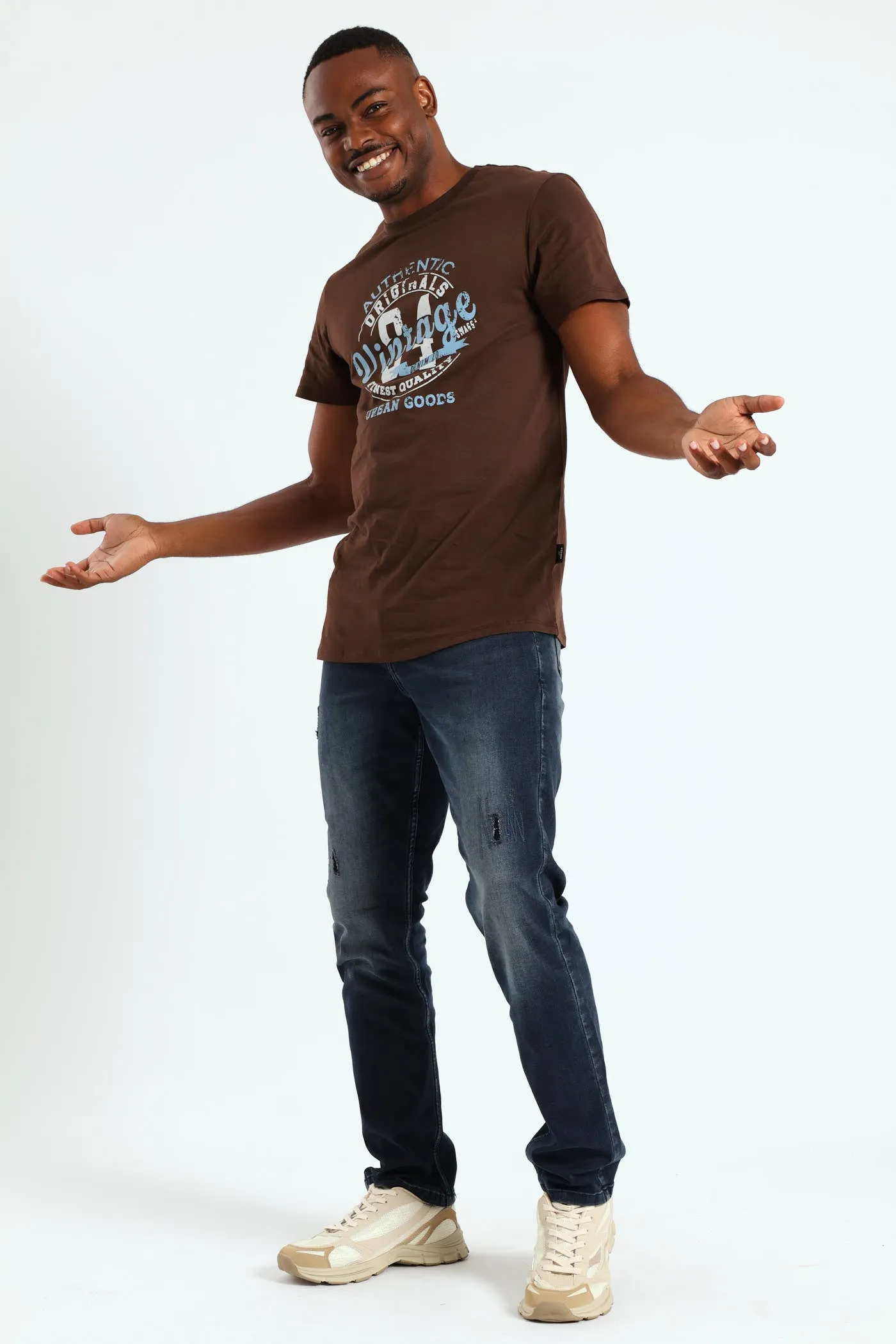 Short Sleeve Basic Print Tee - Brown sold by Edgars