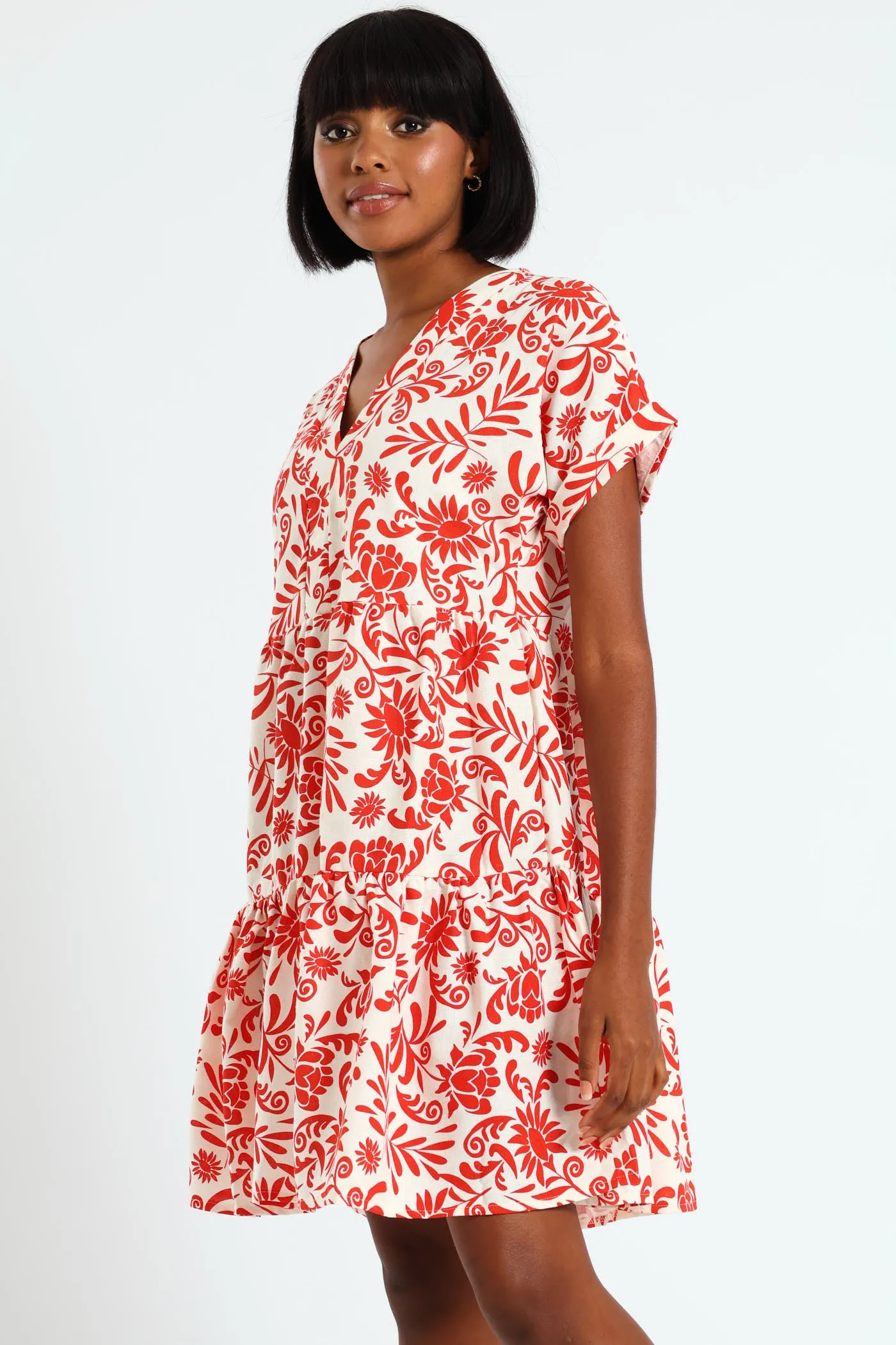 V-Neck Tiered Dress - White/Orange sold by Edgars product image thumbnail 4