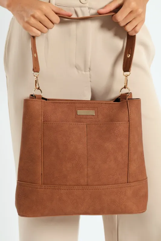 Top Stitch Detail Shopper Bag - Tan sold by Edgars 