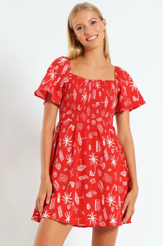 Smock Mini Dress - Red sold by Edgars 
