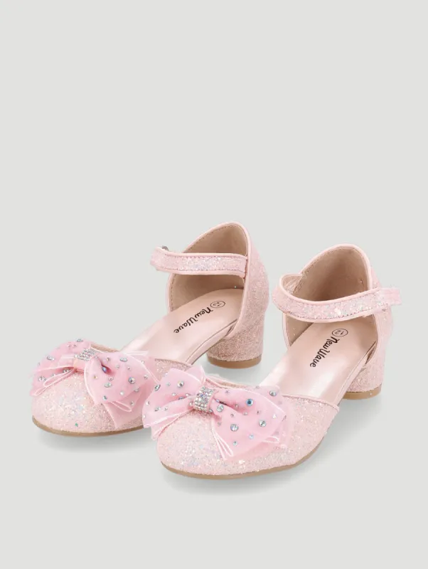 Girls Bow Glitter Heel-Pink sold by Edgars