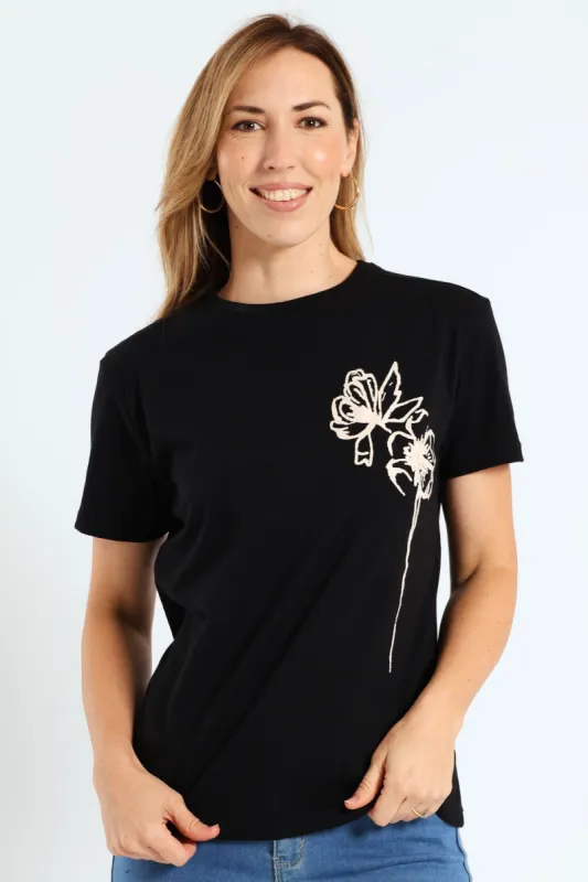 Painted Floral Tee - Black sold by Edgars