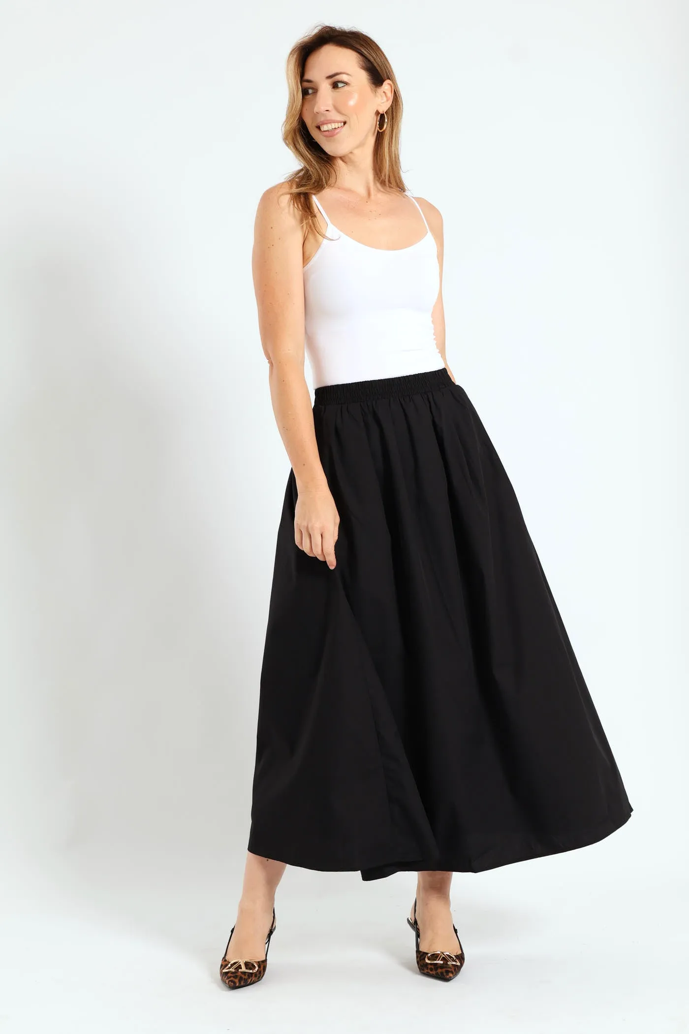 Pull-On Poplin Midi Skirt - Black sold by Edgars