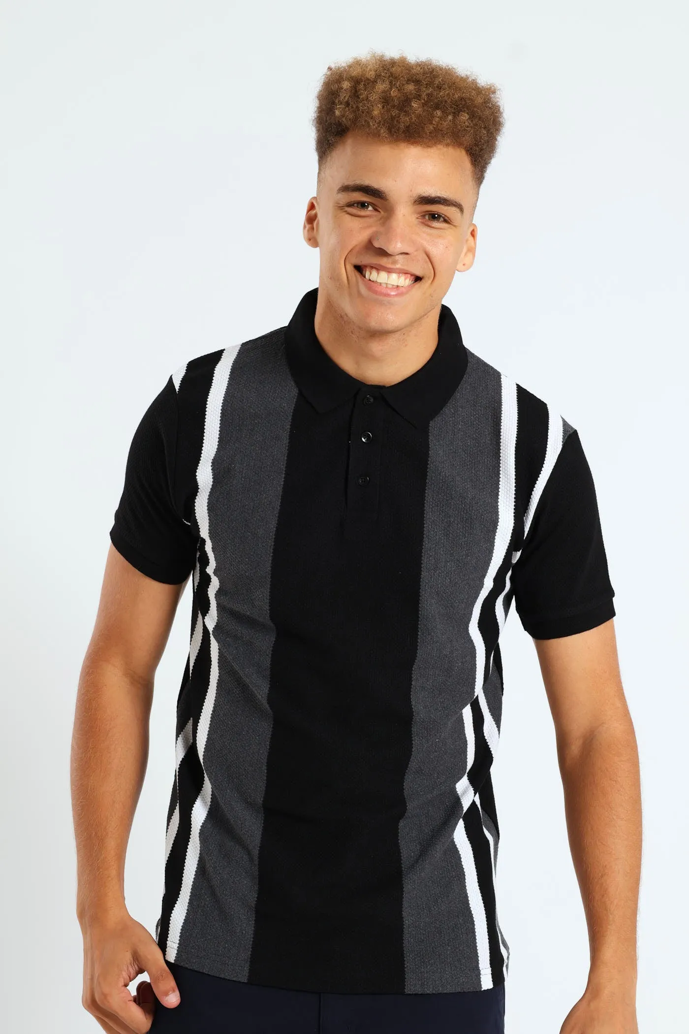 Texture Stripe Design Golfer - Grey sold by Edgars