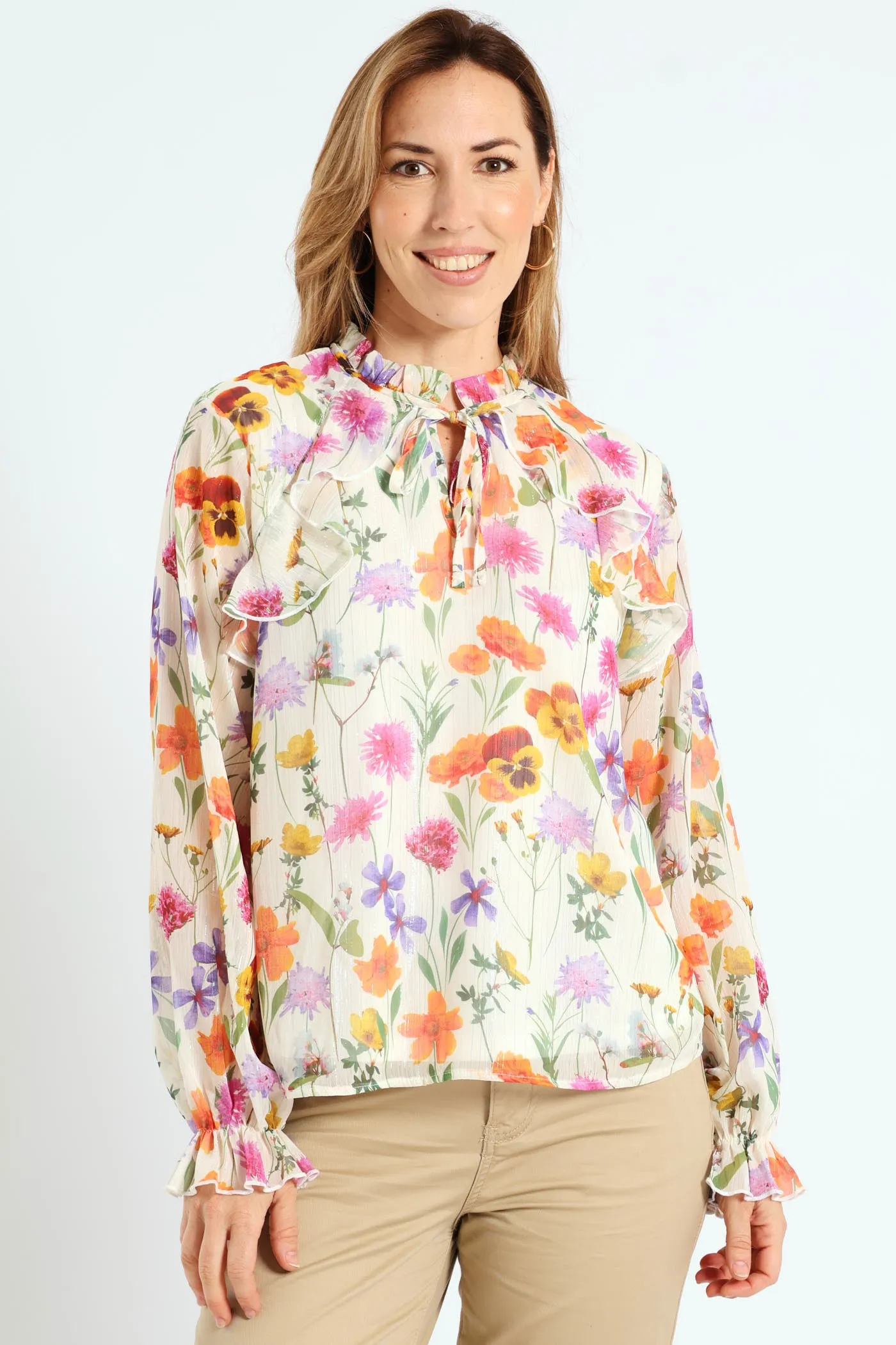 Peasant Tie Up Frill Blouse - Cream sold by Edgars