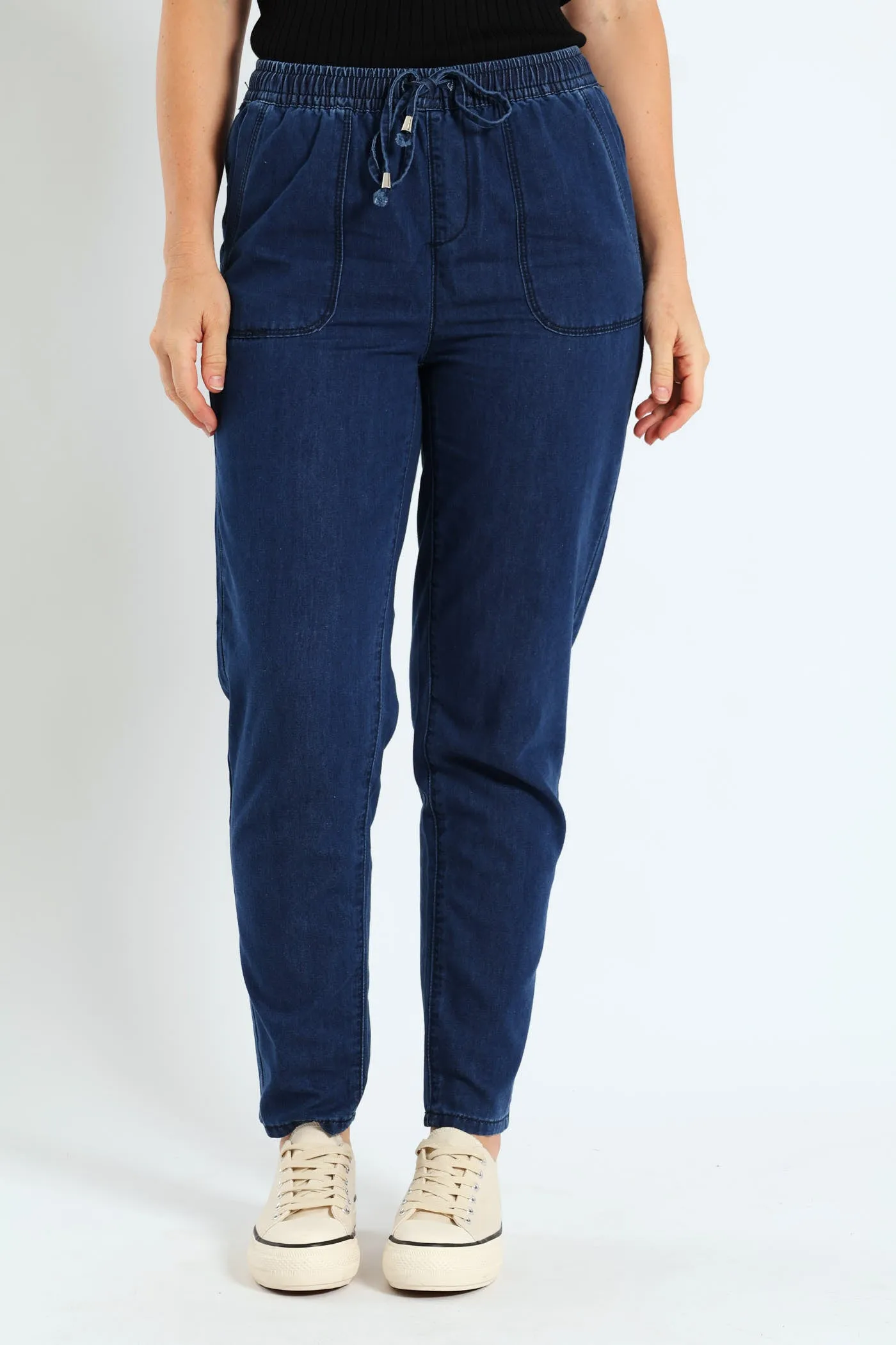 Tapered Pull-On Lightweight Denim Pants - Dark Wash Ink sold by Edgars