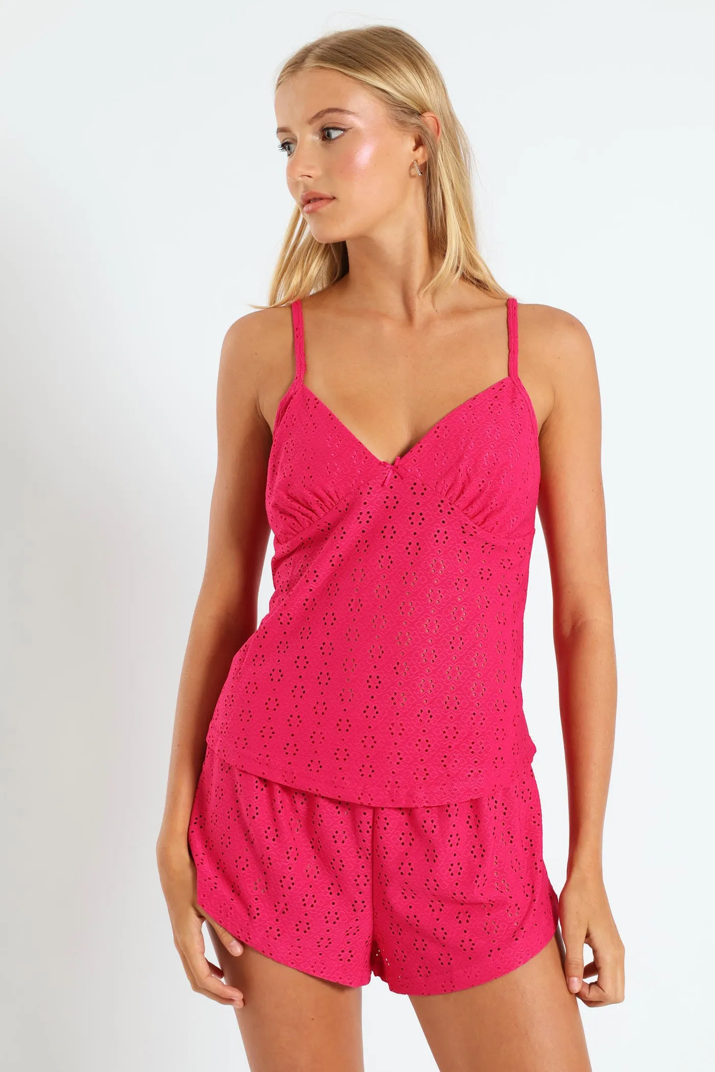 Anglaise Knit Cami & Short Set - Cerise sold by Edgars product image thumbnail 2