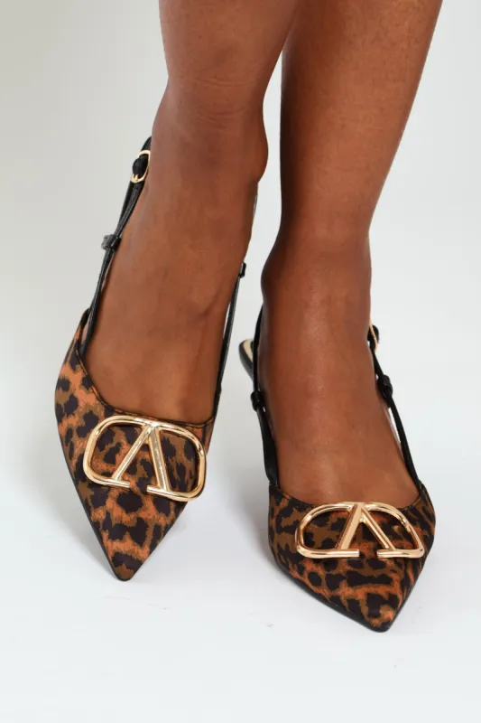 Leopard Print Square Vamp Slingback Mule Heel sold by Edgars
