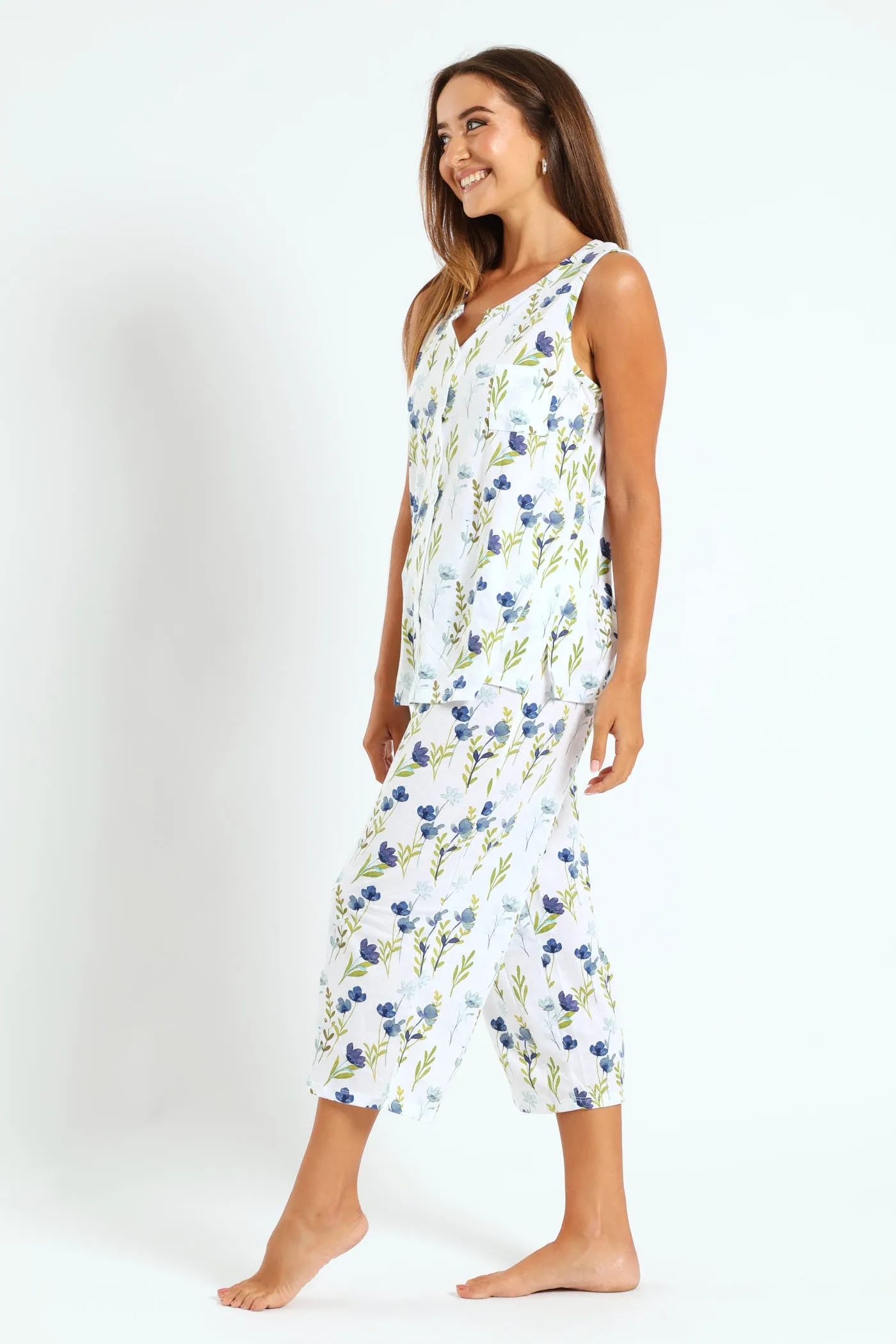 Blue Flower Button Through & Capri Knit Set  - White sold by Edgars product image thumbnail 3