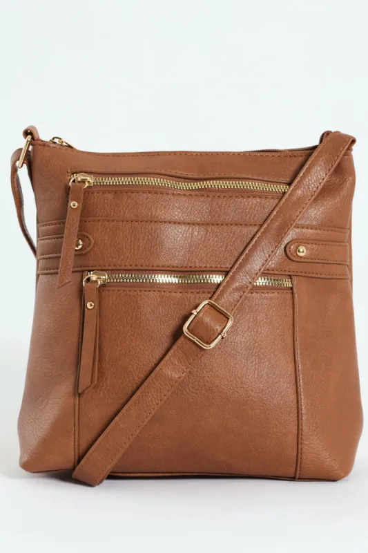 Zip Detail Crossbody Bag - Brown sold by Edgars