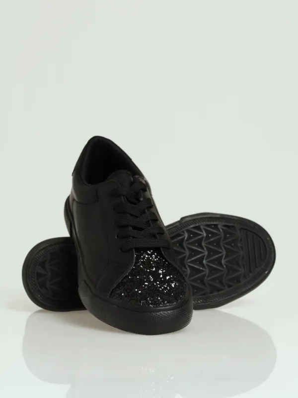 Girls Glitter Toe Sneaker - Black sold by Edgars