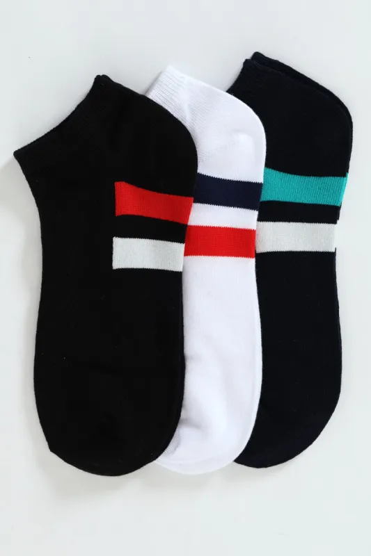 3 Pack Low Cut Stripe Socks - Black/Navy/White sold by Edgars