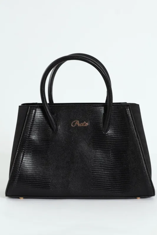 Embossed Animal Multi Compartment Tote Bag - Black made by Edgars
