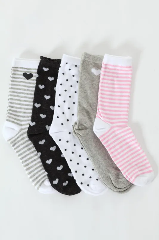 5 Pack Crew Fashion Heart & Stripe Socks sold by Edgars 