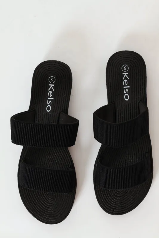 Double Elasticated Tape Mule Sandals - Black sold by Edgars
