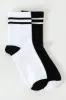 2 Pack Stripe Crew Socks - White/Black sold by Edgars
